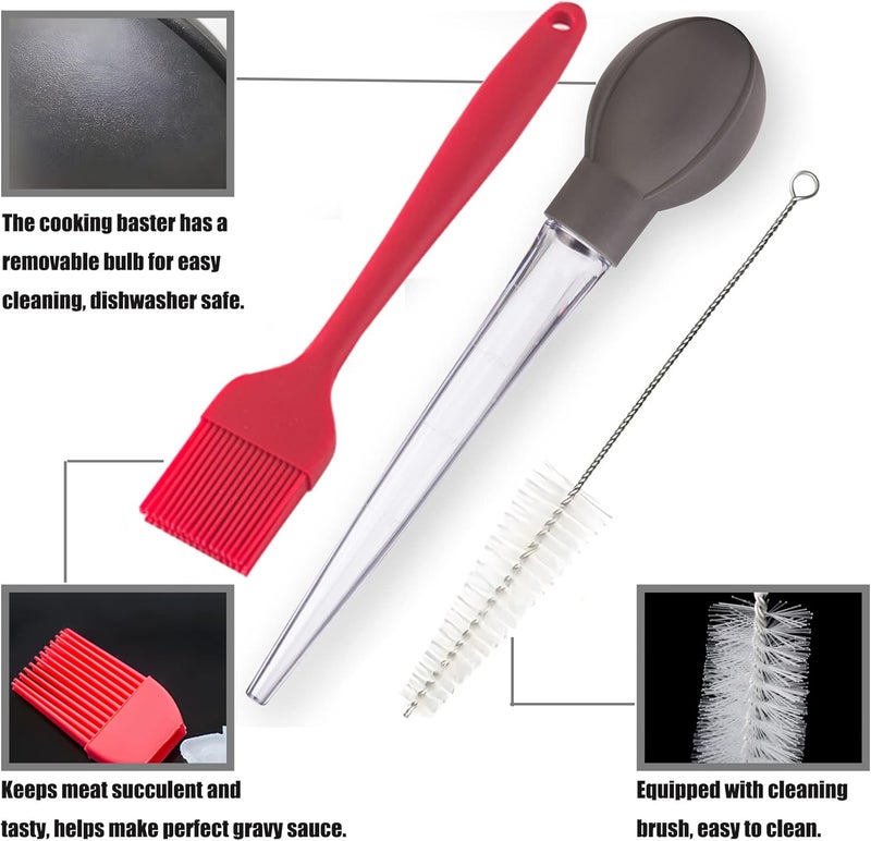 NTVKID Turkey Baster Food Grade Quality Bulb comes with 1 bigger size Basting Brush and 1 Cleaning Brush, for Cooking Basting with Detachable Round Bulb -Butter Drippings, Glazes, Roasting Juices for Poultry - Image 5